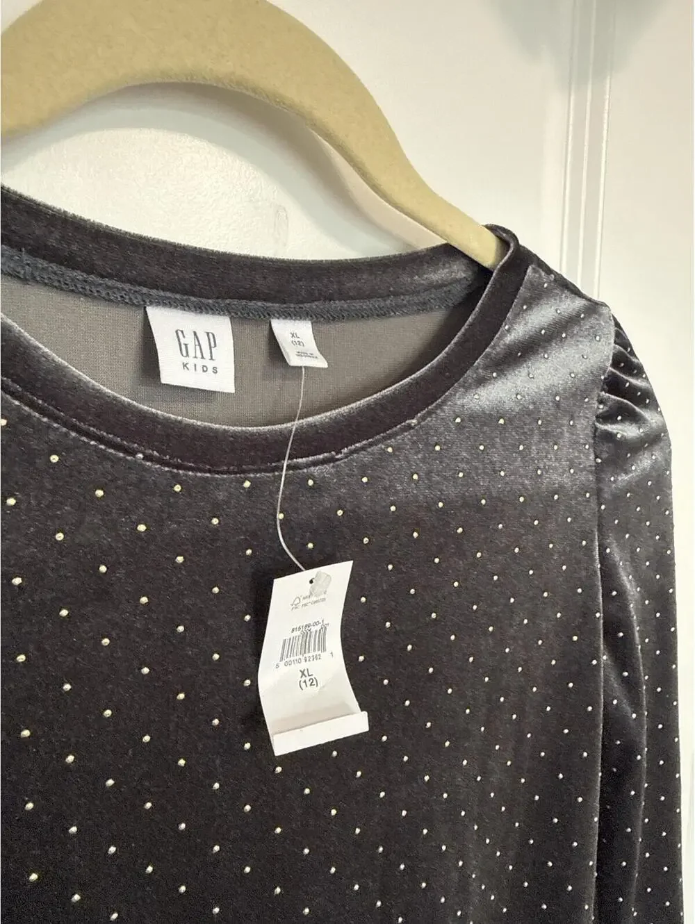 GAP Kids Girls' Velvet Long Sleeve Dress with Silver Dots, Size XL (12)